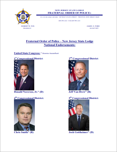 Fraternal Order of Policy – NJ State Lodge National Endorsements: